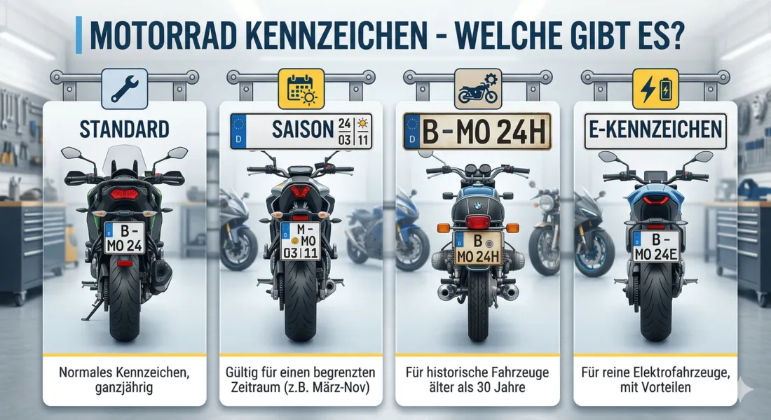 Rückansicht eines Motorrads mit einem legalen, kompakten Motorradkennzeichen