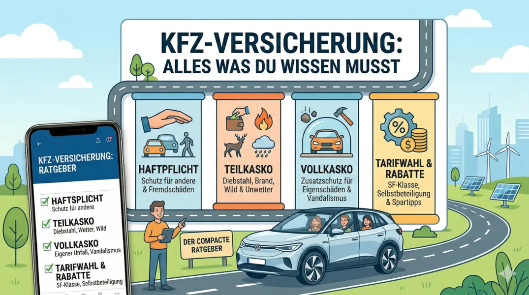 Auto und Versicherungsunterlagen mit Taschenrechner für die Kfz-Versicherung
