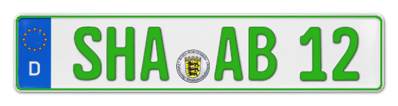 Grüne Kennzeichen SHA online bestellen